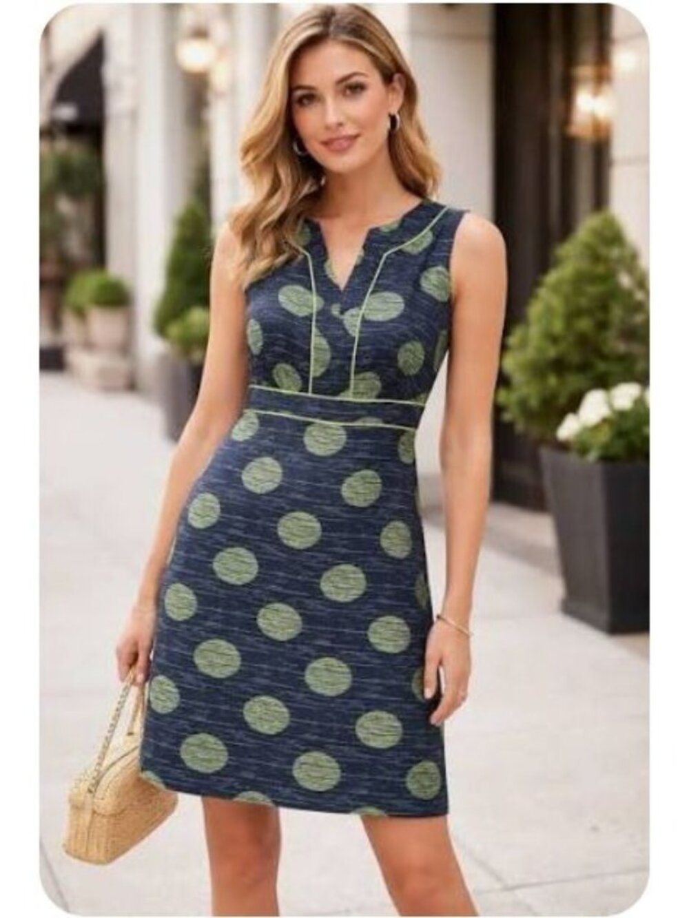Banana Republic Factory Navy Blue Green Polka Dot Sheath Dress Sleeveless Size 6